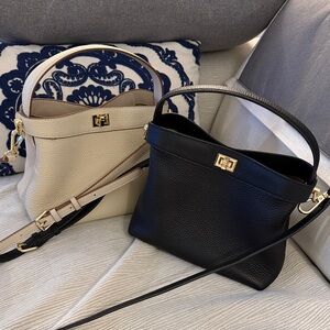 100% leather Black and Cream Handbag Set